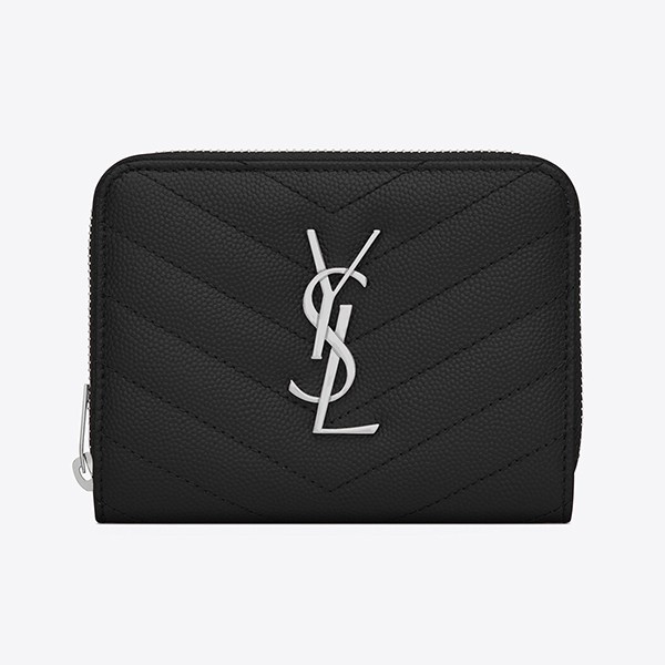 Yves Saint Laurent Cassandre Quilted Compact Zip-Around Wallet in Grain de Powder Embossed Leather (668288BOW021000)