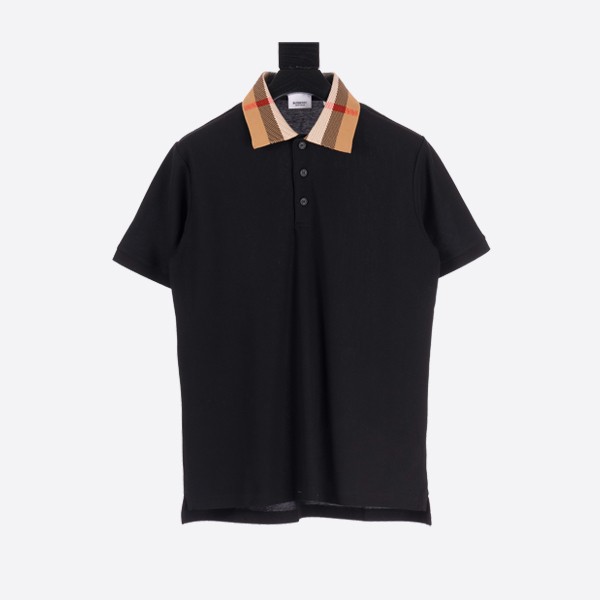 Burberry Cody Check Collar Cotton Piqué Polo in Black
