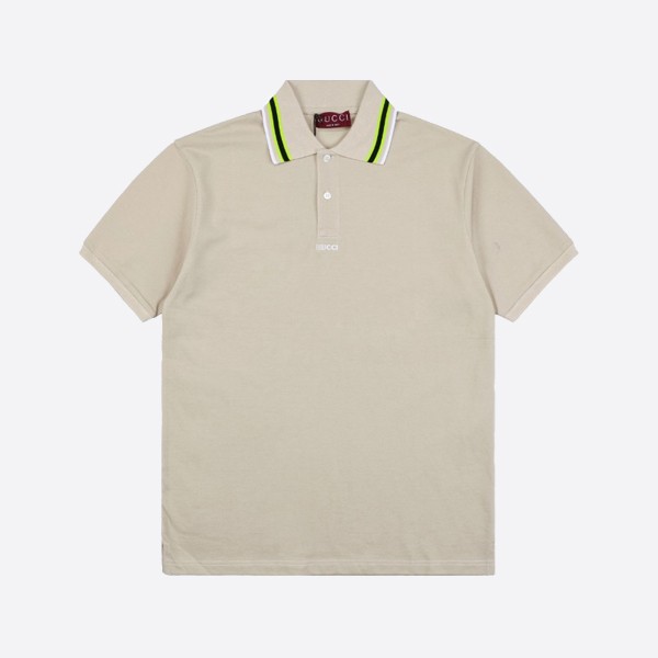 Gucci embroidered cotton polo shirt in beige
