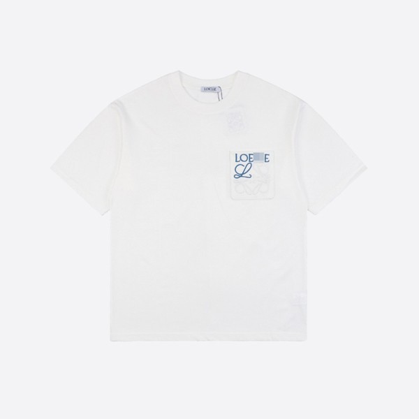 Loewe Relaxed Fit T-Shirt in White and Blue Cotton
