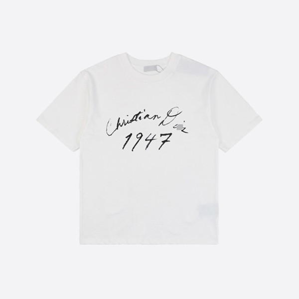 Handwritten Christian Dior Relaxed Fit T-Shirt in White Cotton Jersey (Product Code: 493J696F0554_C088)
