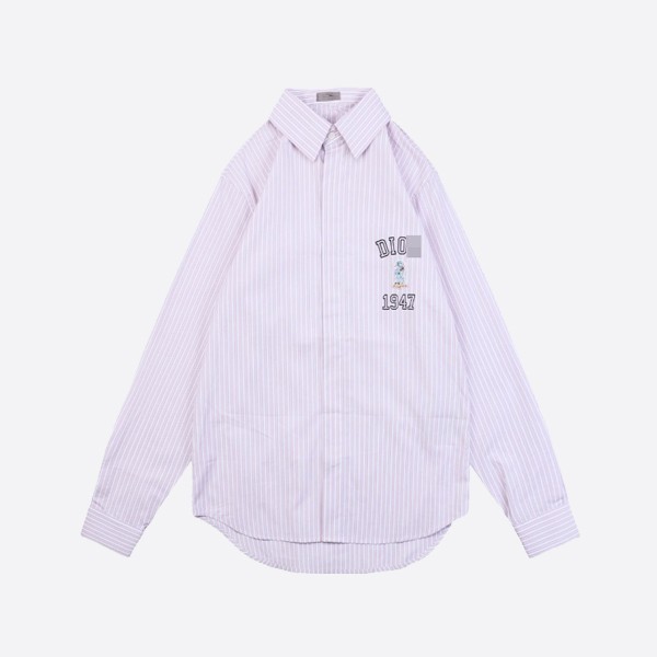 Dior Bobby Shirt in white cotton poplin with pink stripes
