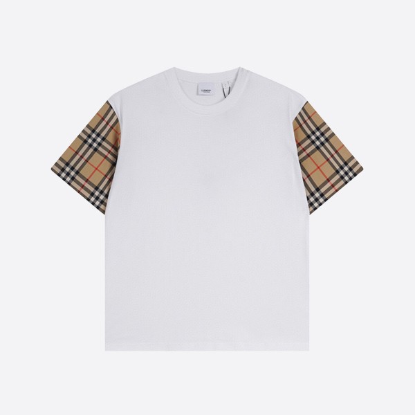 Burberry Check Sleeve Cotton T-Shirt in White