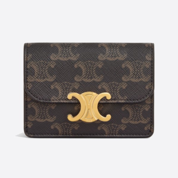 Celine Triomphe Canvas Card Holder with Flap - Tan 10I582CPJ.04LU