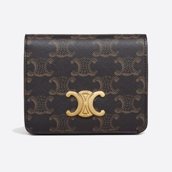 Celine Triomphe Compact Wallet in Triomphe Canvas 10K622CQH.04LU