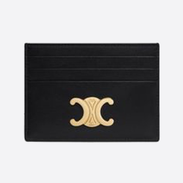 Celine Triomphe Card Holder in Shiny Calfskin, Black, 10L833DPV.38NO