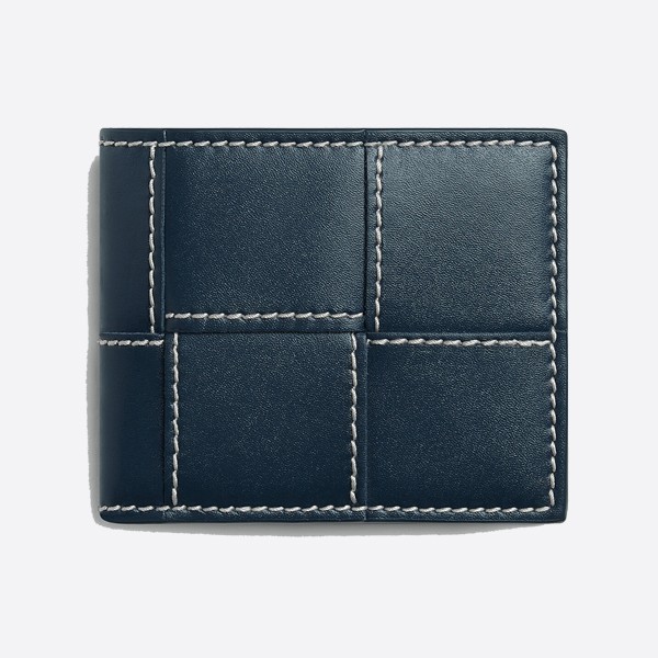 Bottega Veneta Cassette Bi-fold Wallet, Deep Blue/Natural, 743004V39K13381