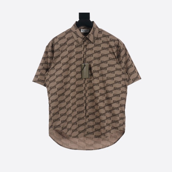 Balenciaga BB Monogram Short Sleeve Shirt, Large Fit, Brown