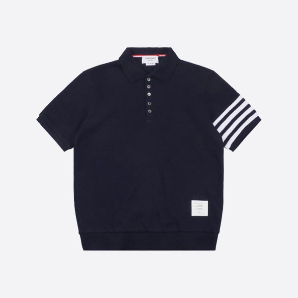 Thom Browne Navy Compact Waffle Ribbed Cuff 4-Bar Polo Shirt