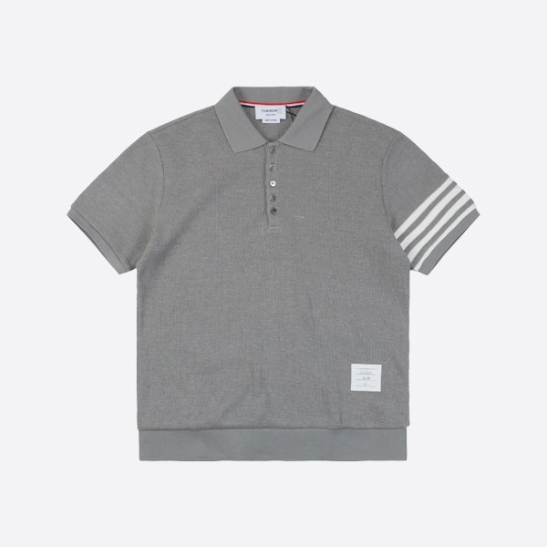 Thom Browne Fine Merino Waffle 4-Bar Short Sleeve Polo