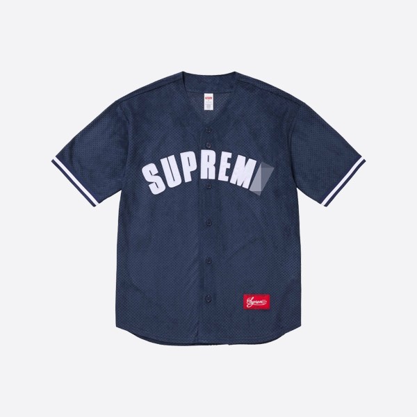Supreme Ultrasuede Mesh Baseball Jersey, Navy