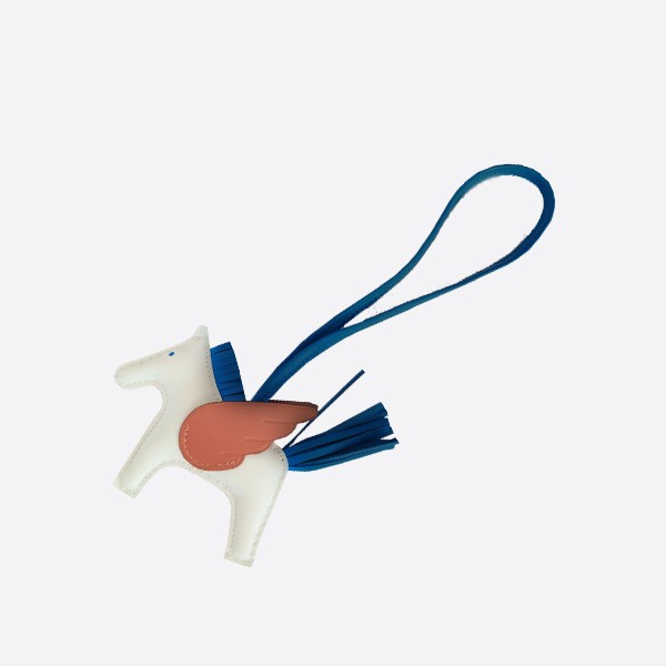 Hermès Rodeo PM Bag Charm, White/Blue/Brown