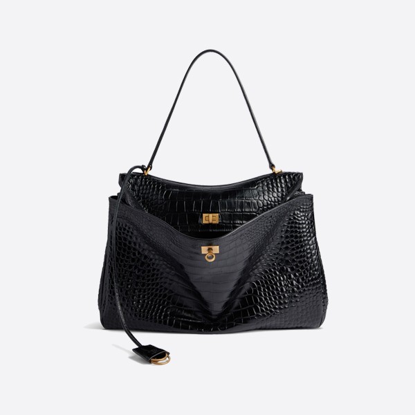 Balenciaga Rodeo Large Handbag in Black Crocodile Embossed Leather, 7897442AA5L1000