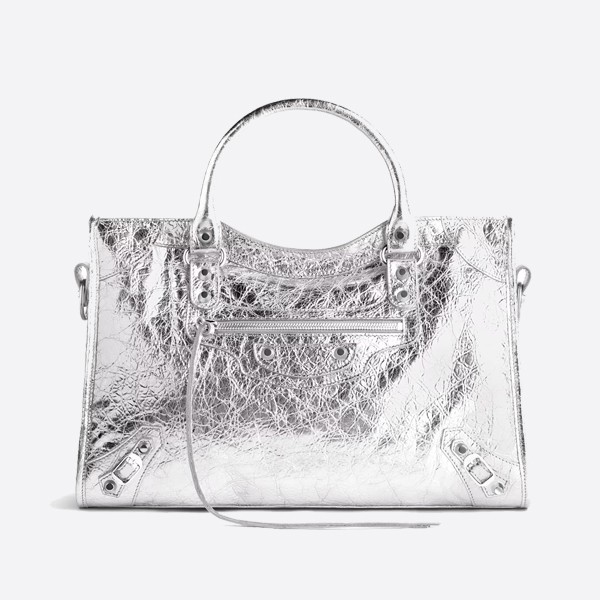 Balenciaga Le City Medium Bag in Metallized Silver, 7977862AA9R8122
