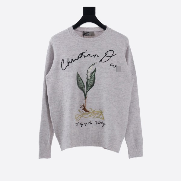 Dior Lily of the Valley sweater in grey cotton-blend jersey