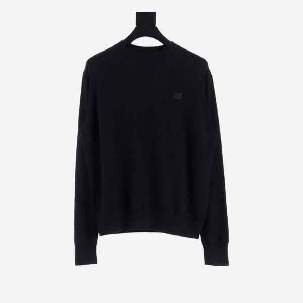 Acne Studios Lightweight Wool Face Patch Crew Neck Sweater in Black