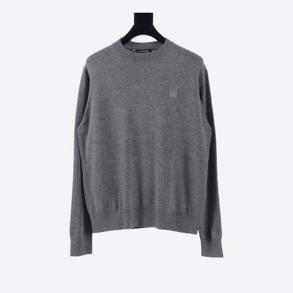 Acne Studios Lightweight Wool Face Patch Crew Neck Sweater in Grey Melange