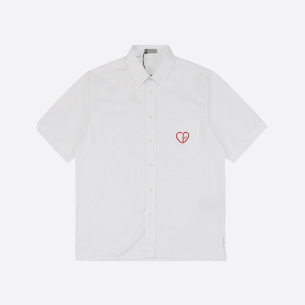 Dior CD Heart Embroidered Short Sleeve Shirt in White Cotton Piqué