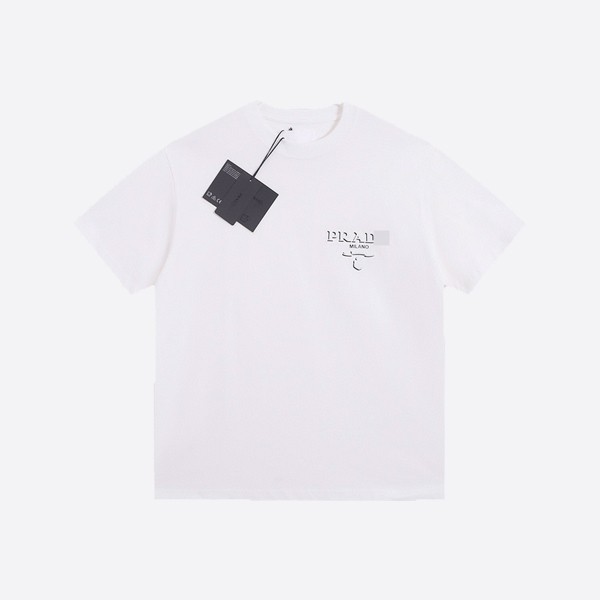 Prada Logo Embossed Cotton T-Shirt in White