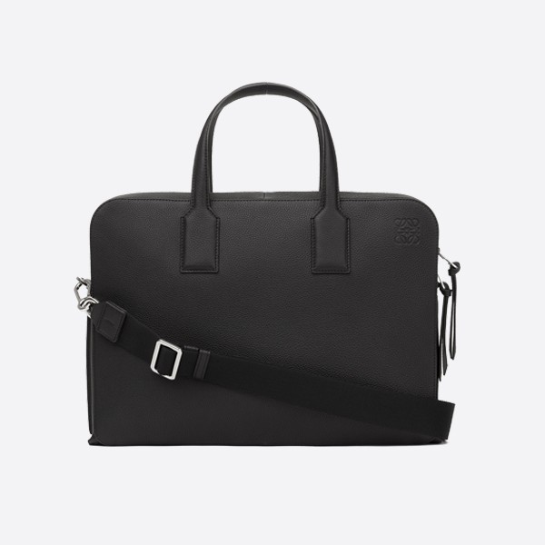 Loewe Goya Slim Briefcase in Soft Grained Calfskin, Black, 337.12.P57