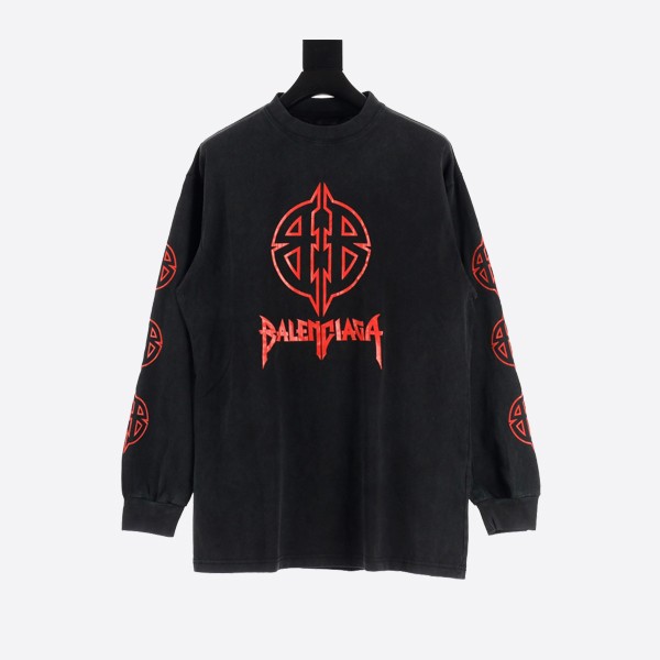 Balenciaga Cracked double B washed black long-sleeved T-shirt