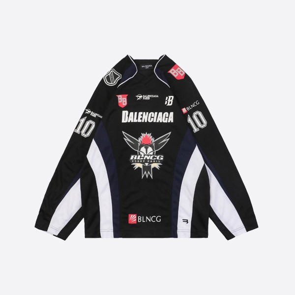 Balenciaga Size 10 Multi-Label Mesh Hockey Long Sleeve Blue and White