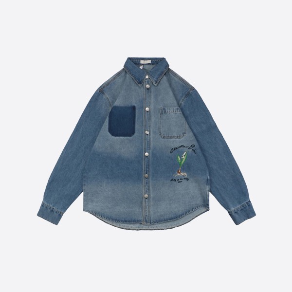 Dior Lily of the Valley Monogram Denim Long Sleeve Shirt