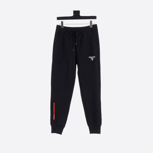 Prada Pocket Letter Hem Red Trim Pants in Black