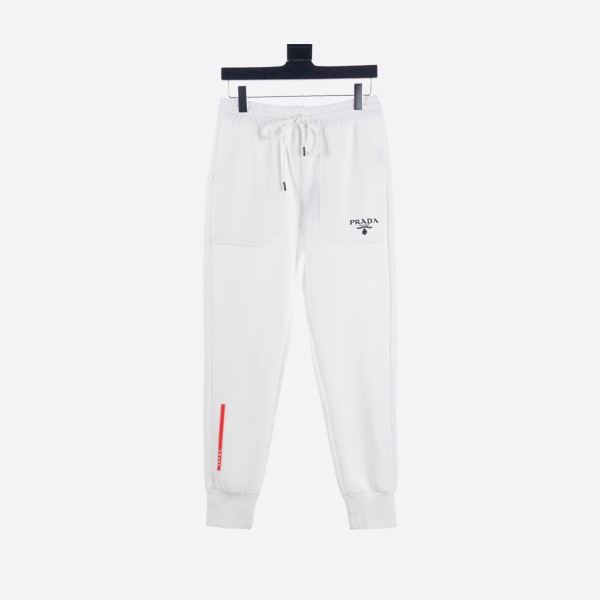 Prada Pocket Letter Hem Red Trim Pants in White