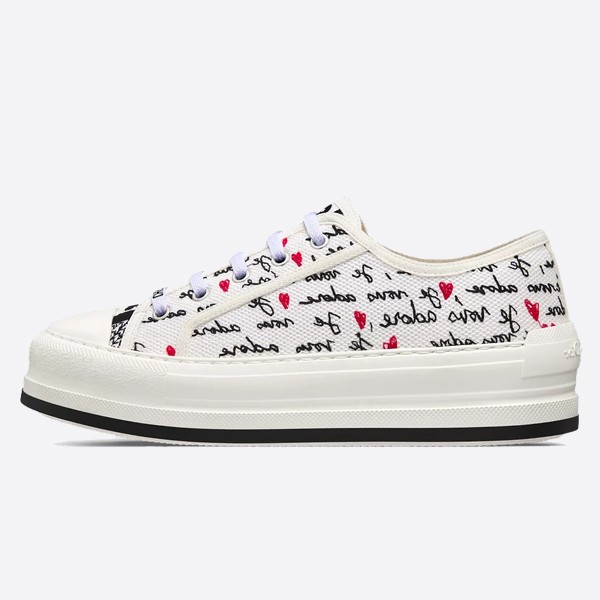 Dioramour Walk'n'Dior platform sneakers  White cotton Black and red Je Vous Adore embroidery