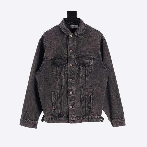 Balenciaga Rhinestone Letter Washed Denim Jacket