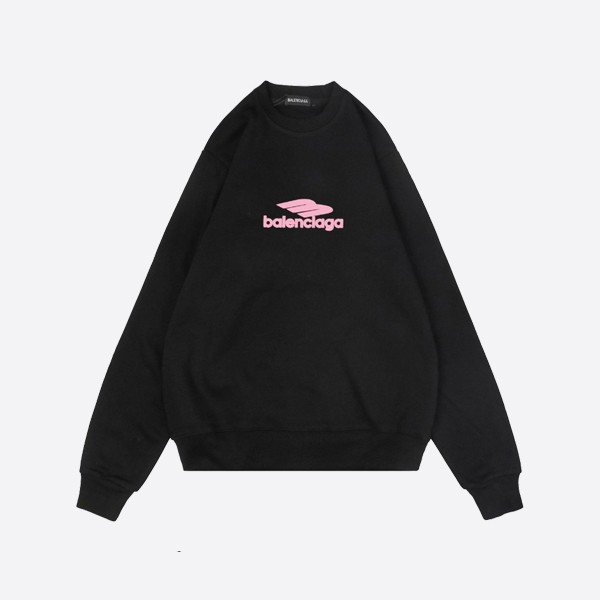 Balenciaga 3B Pink Letter Print Round Neck Sweatshirt in Black