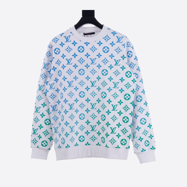 Louis Vuitton Full print gradient round neck sweatshirt white