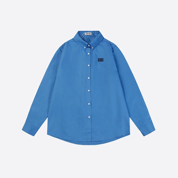 Miu Miu blue chest logo embroidered shirt
