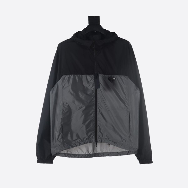 Prada Black and grey patchwork hooded jacket