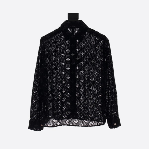 Chrome Hearts Black Velvet Cross Dark Pattern Long Sleeve Shirt