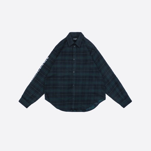 Balenciaga Dark green check long-sleeved shirt with blurred lettering