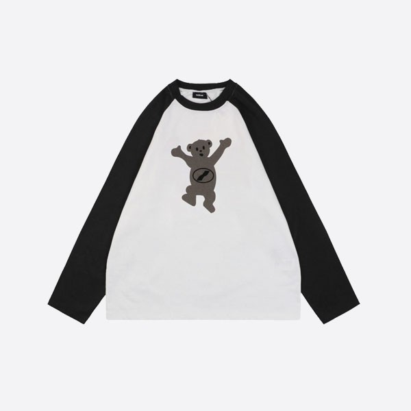 WE11 DONE Raising Hands Bear Color Matching Long Sleeve - White and Black