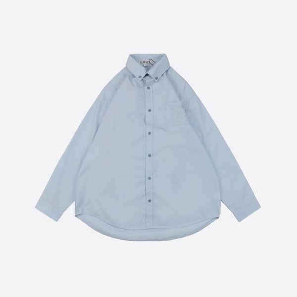 Loewe Pocket Floral Logo Embroidered Long Sleeve Shirt in Blue