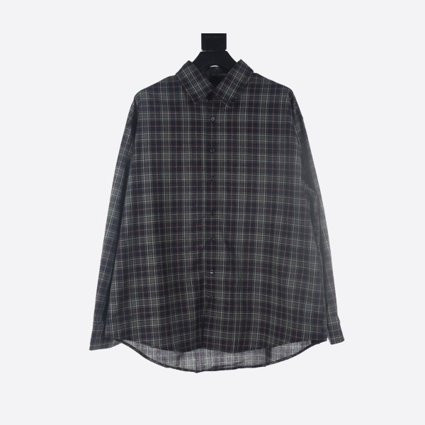 Balenciaga green checked long-sleeved shirt