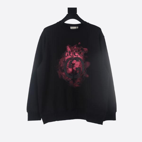 Gucci Splashed Ink Double G Round Neck Sweater in Black