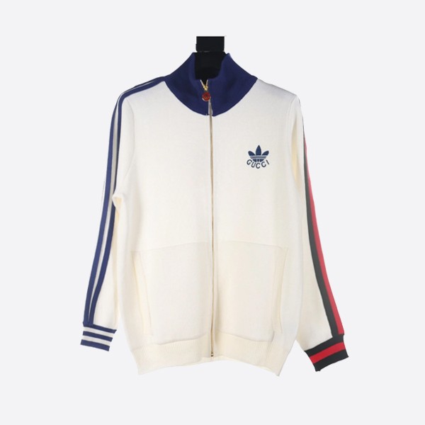 Gucci and Adidas collaboration Trefoil embroidered knit jacket