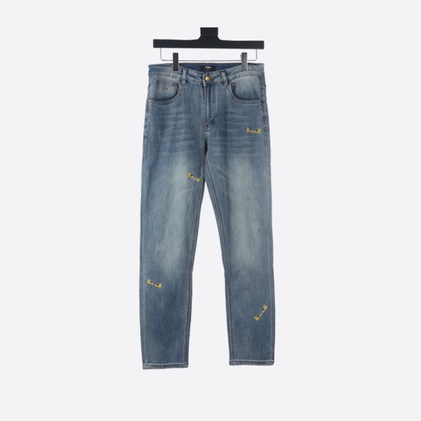 Fendi Little Monster Embroidered Denim Pants