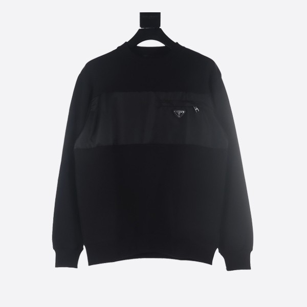 Prada Black Panel Zip-Up Crew Neck Sweatshirt