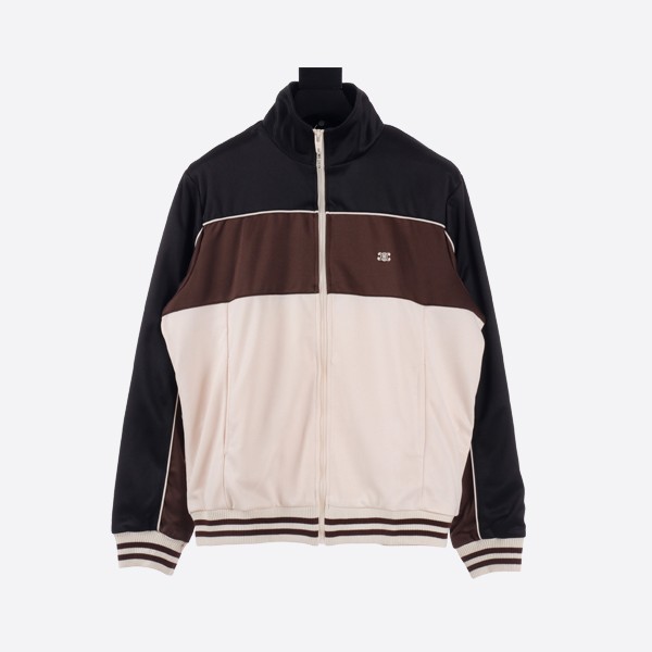 Celine Chocolate Color Patchwork Arc de Triomphe Stand Collar Stadium Jacket