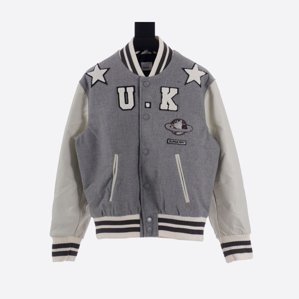 Burberry wool grey patchwork baseball jacket