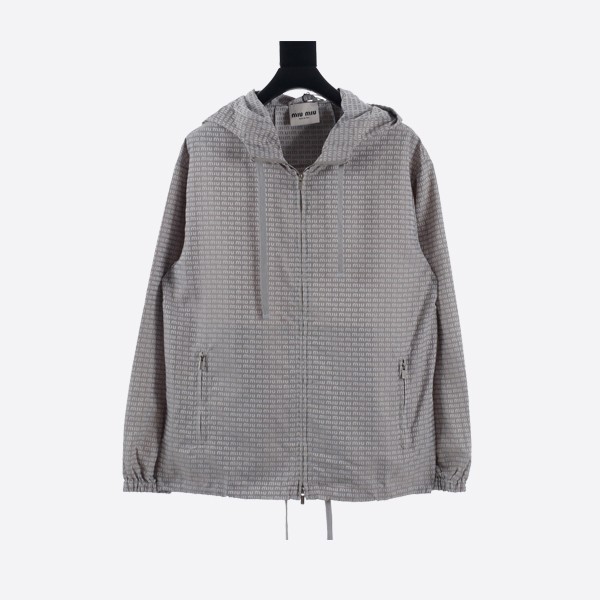 Miu Miu full print nylon hooded windbreaker jacket