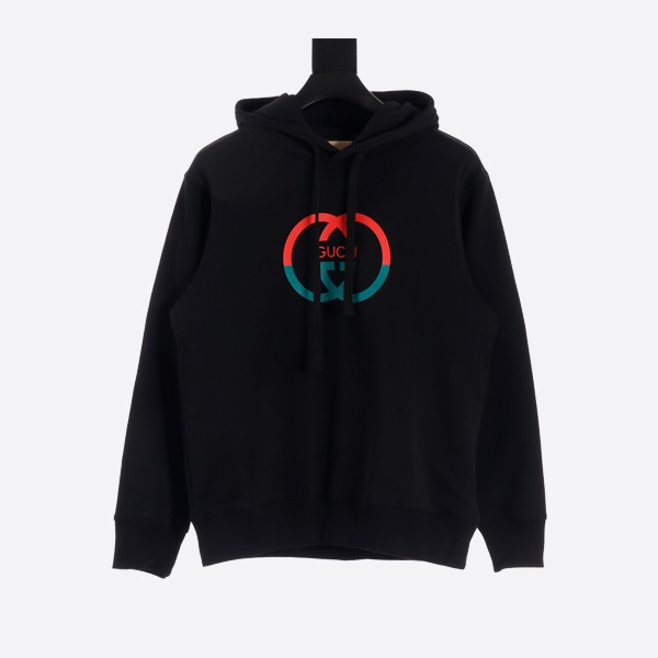 Gucci red and green double G print hooded sweatshirt