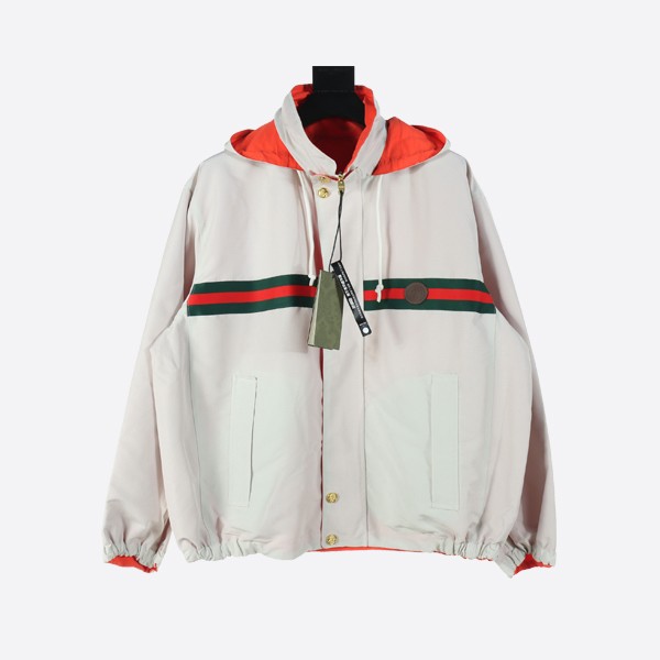 Gucci Red and Green Webbing Double-Sided Hooded Windbreaker Jacket
