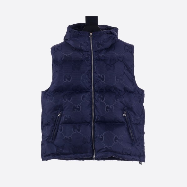 Gucci Big GG Dark Pattern Jacquard Down Vest in Dark Blue